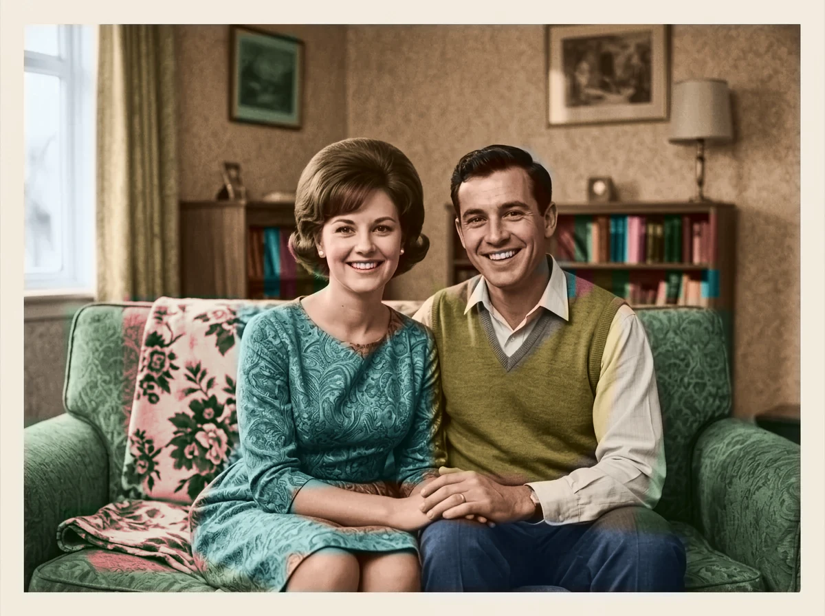 Restored and colorized photo of a smiling couple, without scratches or tears